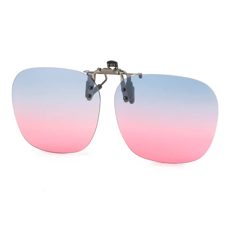 2 Pcs Grey Pink Gradient Color Polarized Clip-On Sunglasses - Day & Night Use, Frameless Polygon Design for Fishing & Driving
