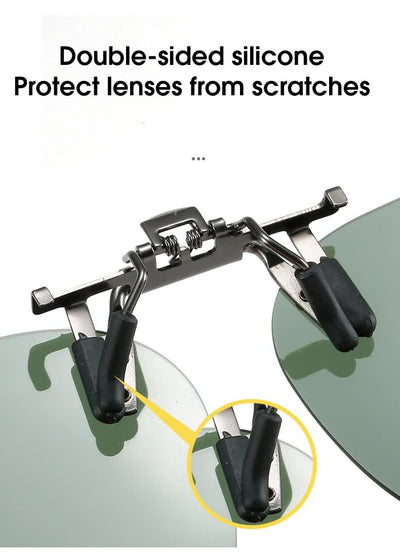 2 Pcs Brown Polarized Clip-On Sunglasses - Day & Night Use, Frameless Polygon Design for Fishing & Driving