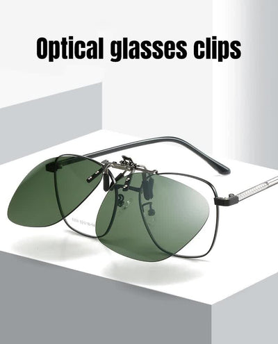 2 Pcs Night Vision Yellow Polarized Clip-On Sunglasses - Day & Night Use, Frameless Polygon Design for Fishing & Driving