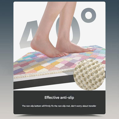 Colorful Scale Pattern  PVC Non-Slip Bath Mat 45x75cm - Shower Drain Hole Design, Soft & Quick-Dry Bathroom Rug