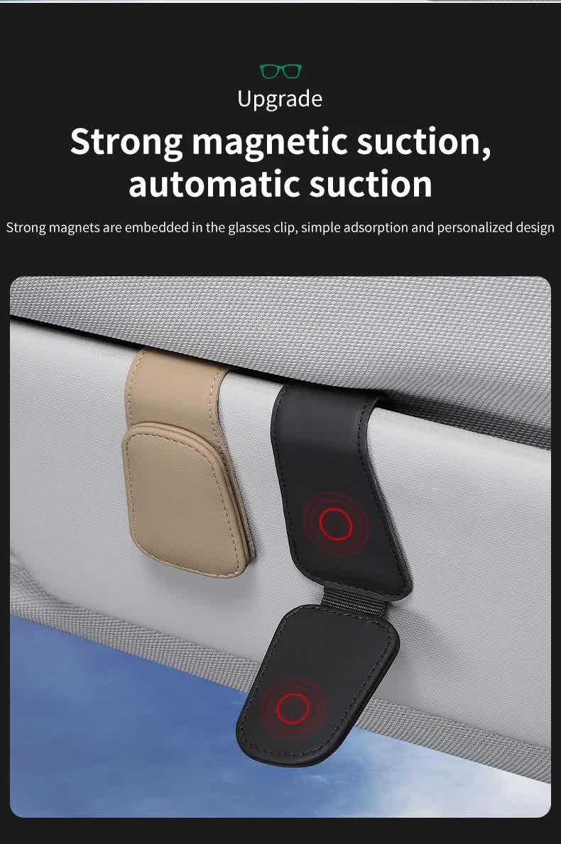 2 Pcs Green PU Leather Car Visor Sunglasses Holder - Multi-Functional Clip for Glasses, Cards & Tickets, 9.5x4.5cm