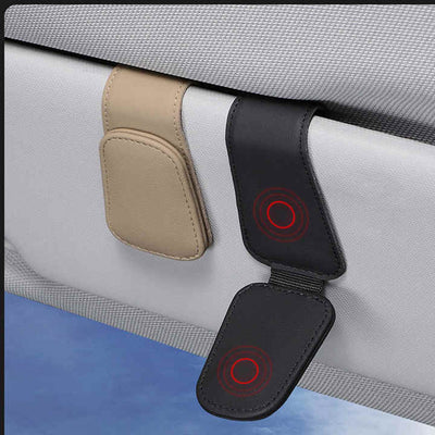 2 Pcs Red PU Leather Car Visor Sunglasses Holder - Multi-Functional Clip for Glasses, Cards & Tickets, 9.5x4.5cm