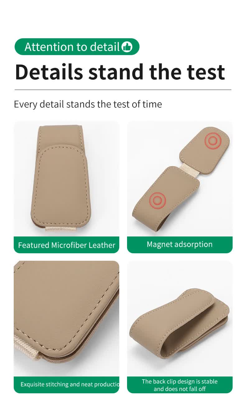 2 Pcs Grey PU Leather Car Visor Sunglasses Holder - Multi-Functional Clip for Glasses, Cards & Tickets, 9.5x4.5cm