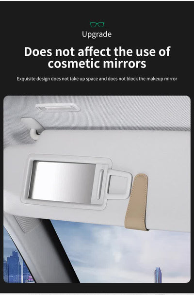 2 Pcs Brown PU Leather Car Visor Sunglasses Holder - Multi-Functional Clip for Glasses, Cards & Tickets, 9.5x4.5cm