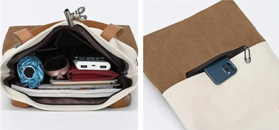 Purple And Brown Canvas Tote Bag for Women - Multi-Use Shoulder Handbag & Backpack, Large Capacity, 30x10x40cm