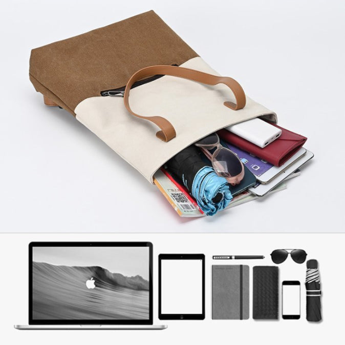 Purple And Brown Canvas Tote Bag for Women - Multi-Use Shoulder Handbag & Backpack, Large Capacity, 30x10x40cm