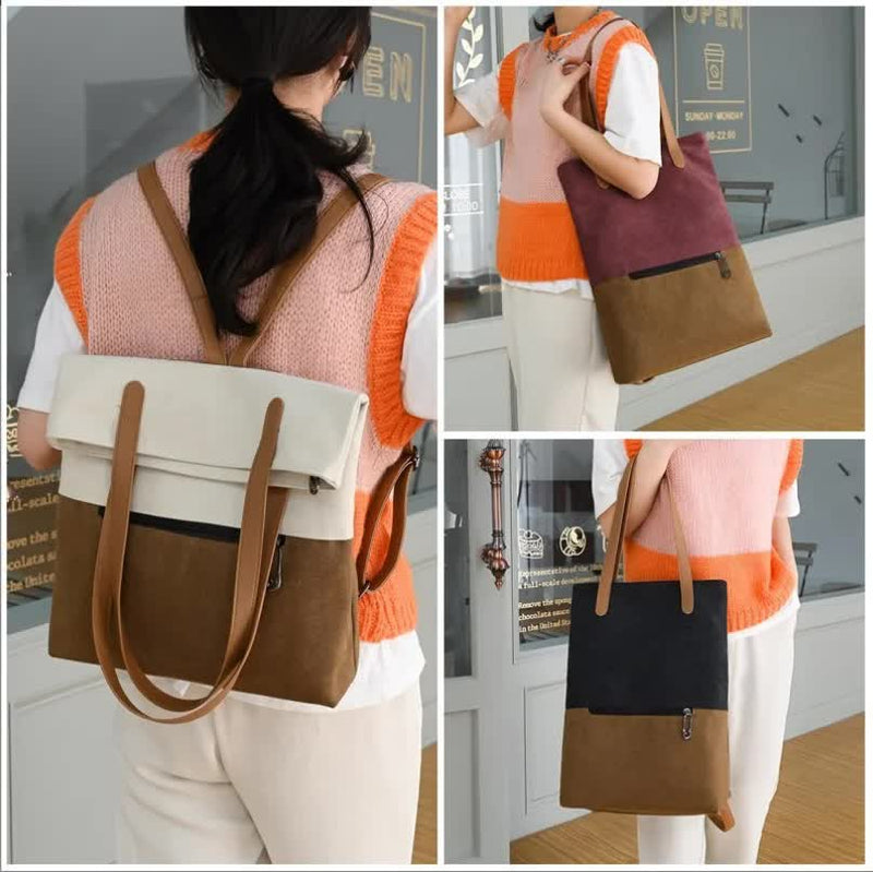 Purple And Brown Canvas Tote Bag for Women - Multi-Use Shoulder Handbag & Backpack, Large Capacity, 30x10x40cm