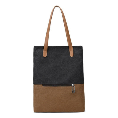 Black And Brown Canvas Tote Bag for Women - Multi-Use Shoulder Handbag & Backpack, Large Capacity, 30x10x40cm