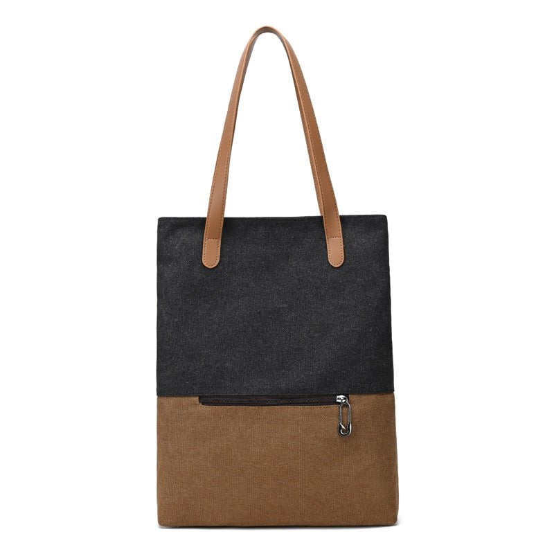Black And Brown Canvas Tote Bag for Women - Multi-Use Shoulder Handbag & Backpack, Large Capacity, 30x10x40cm