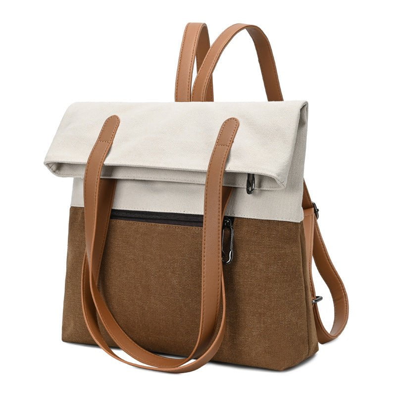 Black And Brown Canvas Tote Bag for Women - Multi-Use Shoulder Handbag & Backpack, Large Capacity, 30x10x40cm