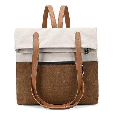 Dark Cyan And Brown Canvas Tote Bag for Women - Multi-Use Shoulder Handbag & Backpack, Large Capacity, 30x10x40cm