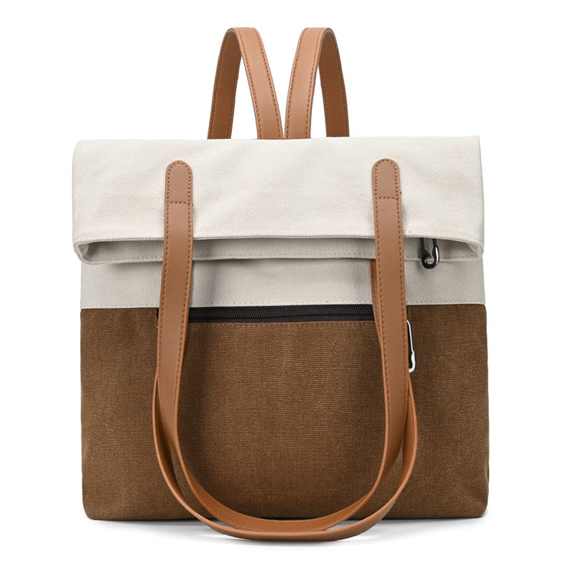 Dark Cyan And Brown Canvas Tote Bag for Women - Multi-Use Shoulder Handbag & Backpack, Large Capacity, 30x10x40cm