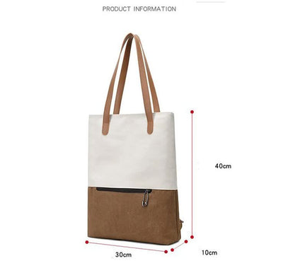 Dark Cyan And Brown Canvas Tote Bag for Women - Multi-Use Shoulder Handbag & Backpack, Large Capacity, 30x10x40cm