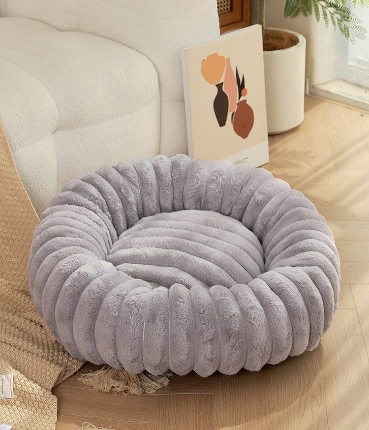 Grey Plush Pet Bed - 40cm Round Dog & Cat Mat, Cozy PP Cotton Filled, Comfortable Pet Supplies