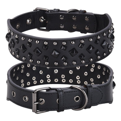 Size S Black 1 pack Stylish PU Leather Dog Collar with Spikes - Adjustable, Durable & Comfortable for Medium to Large Breeds