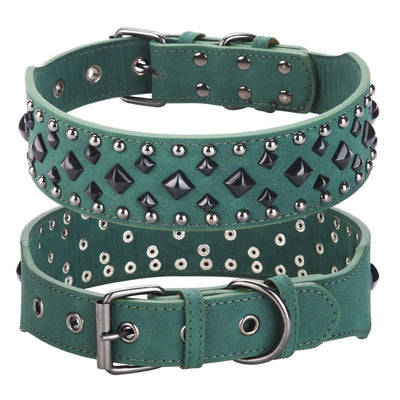 Size S Green 1 pack Stylish PU Leather Dog Collar with Spikes - Adjustable, Durable & Comfortable for Medium to Large Breeds