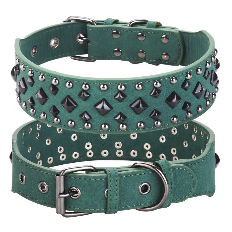 Size L Green 1 pack Stylish PU Leather Dog Collar with Spikes - Adjustable, Durable & Comfortable for Medium to Large Breeds