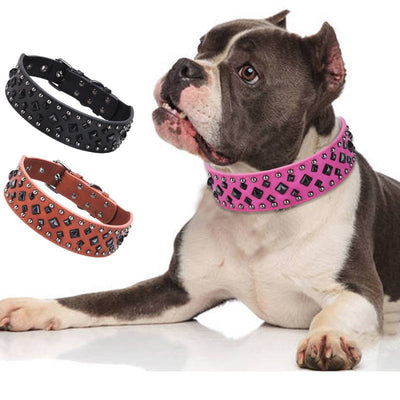 Size L Brown 1 pack Stylish PU Leather Dog Collar with Spikes - Adjustable, Durable & Comfortable for Medium to Large Breeds