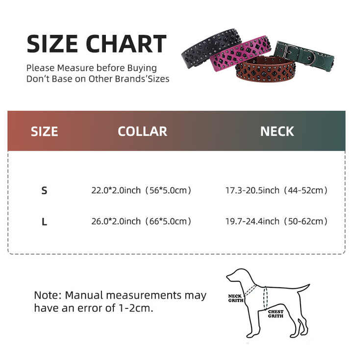 Size L Brown 1 pack Stylish PU Leather Dog Collar with Spikes - Adjustable, Durable & Comfortable for Medium to Large Breeds