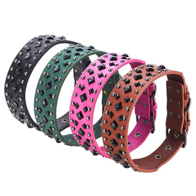 Size L Black 1 pack Stylish PU Leather Dog Collar with Spikes - Adjustable, Durable & Comfortable for Medium to Large Breeds