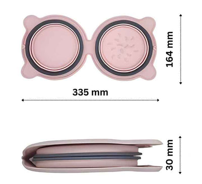 Pink Portable Collapsible Pet Bowl Set - Food-Grade Silicone Double Bowl for Dogs & Cats, Anti-Slip & Easy to Clean