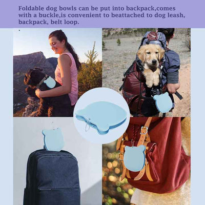 Red Portable Collapsible Pet Bowl Set - Food-Grade Silicone Double Bowl for Dogs & Cats, Anti-Slip & Easy to Clean