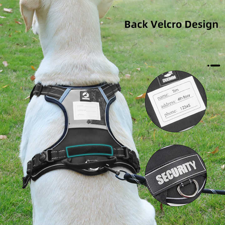 Size L Black Reflective No-Pull Dog Harness - Adjustable & Durable for Large Breeds, Anti-Escape Design