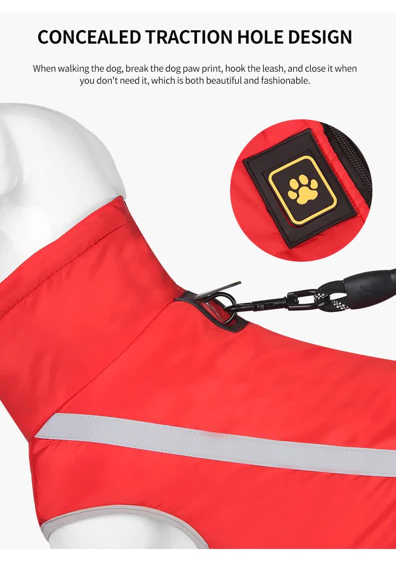 Size XL Red Reflective Winter Dog Jacket - Warm & Waterproof Outdoor Coat for Large Breeds