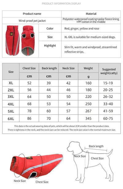 Size 3XL Blue Reflective Winter Dog Jacket - Warm & Waterproof Outdoor Coat for Large Breeds