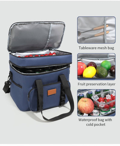 Green 23L Extra Large Insulated Cooler Bag with Double Layers - Perfect for Camping, Picnics, and Outdoor Adventures