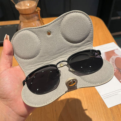 Pink Stylish PU Leather Eyeglass Case - Portable Sunglasses Storage Pouch with Strap for Men and Women