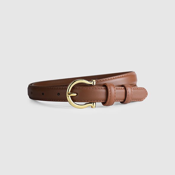 95CM Brown Elegant French Gold Buckle Genuine Leather Belt - Luxurious Lightweight Women&