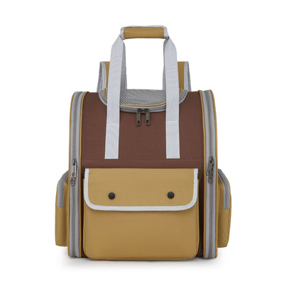 Khaki Portable Pet Carrier Backpack - Spacious, Breathable, and Travel-Friendly for Cats and Small Dogs