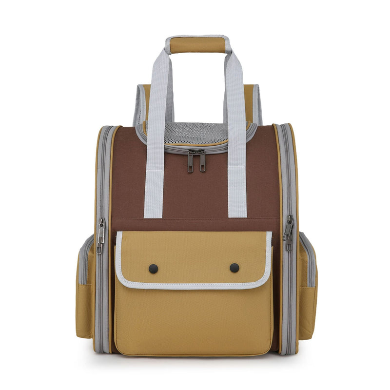 Khaki Portable Pet Carrier Backpack - Spacious, Breathable, and Travel-Friendly for Cats and Small Dogs