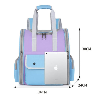 Blue And Purple Portable Pet Carrier Backpack - Spacious, Breathable, and Travel-Friendly for Cats and Small Dogs