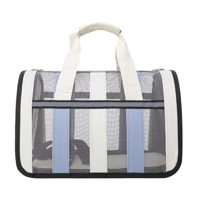 Size S Blue And White Foldable Pet Carrier Bag - Lightweight, Breathable, and Spacious for All Seasons