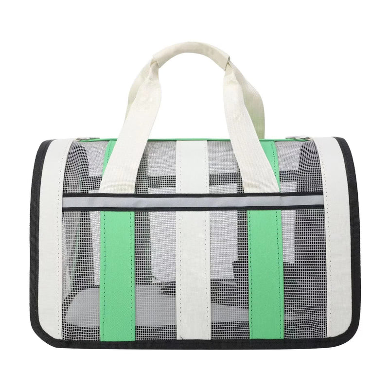 Size S Green And White Foldable Pet Carrier Bag - Lightweight, Breathable, and Spacious for All Seasons