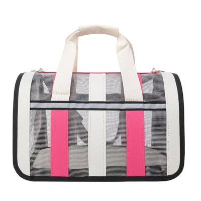 Size L Pink And White Foldable Pet Carrier Bag - Lightweight, Breathable, and Spacious for All Seasons