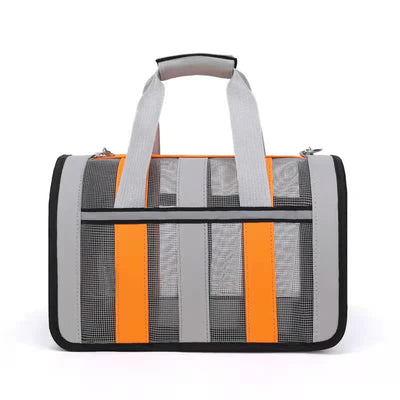 Size L Orange And Grey Foldable Pet Carrier Bag - Lightweight, Breathable, and Spacious for All Seasons