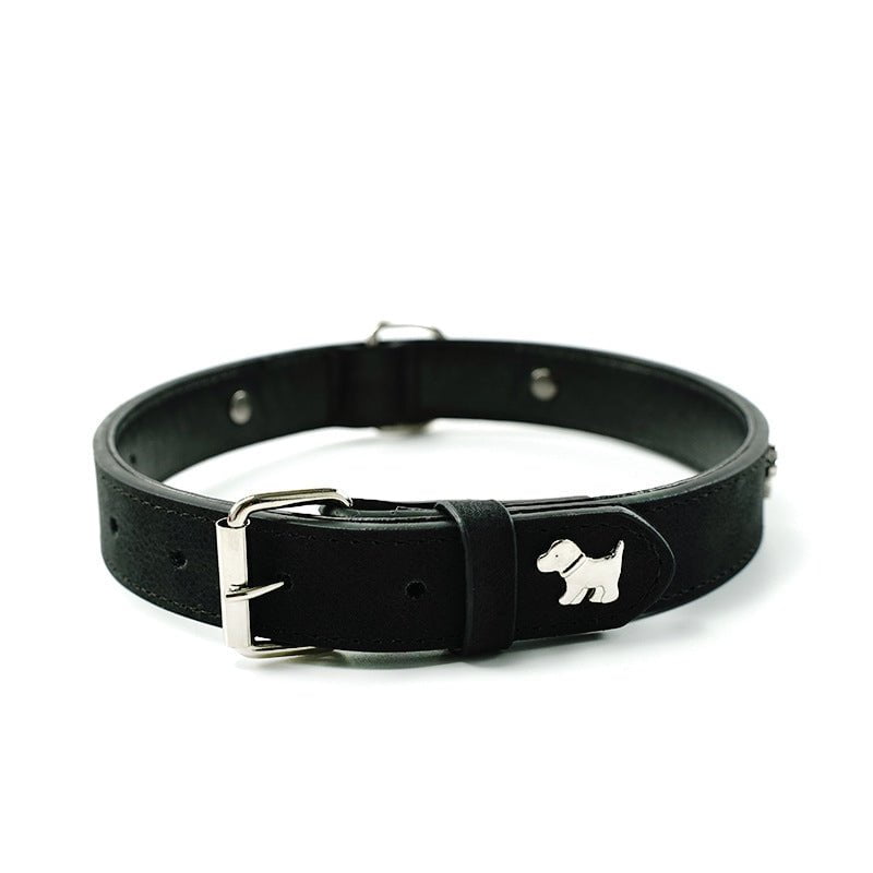 2 PCS Black Soft Leather Dog Collar - Adjustable & Durable for Medium/Large Dogs XS-(42*1.5cm)