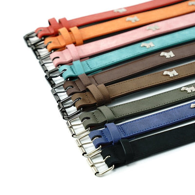 2 PCS Coffee Soft Leather Dog Collar - Adjustable & Durable for Medium/Large Dogs M-(58*2.5cm)