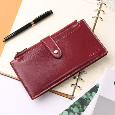 Wine red Large Capacity Women's Leather Wallet - RFID Blocking Card Holder