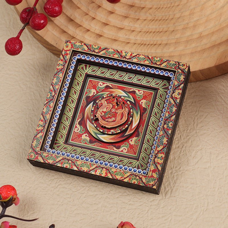 2-PCS 3D Wooden Fridge Magnet - Dunhuang Art Style, Creative Gift (Style 3)