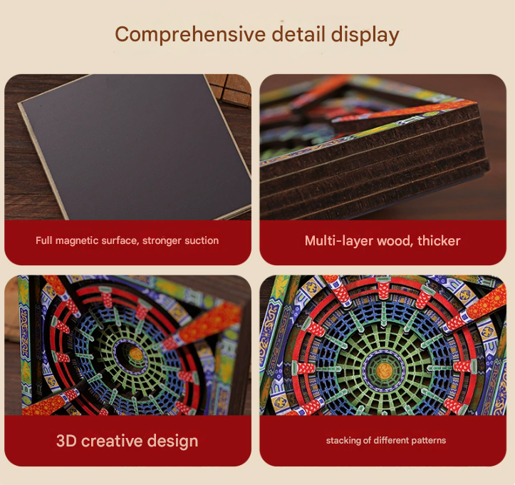 2-PCS 3D Wooden Fridge Magnet - Dunhuang Art Style, Creative Gift (Style 6)