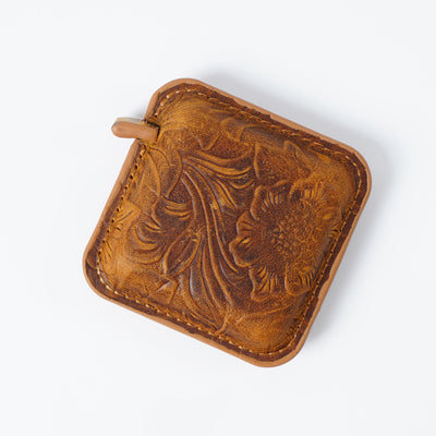 Yellow Brown Mini Leather Tape Measure - 1.5m/60in - Square With Pattern