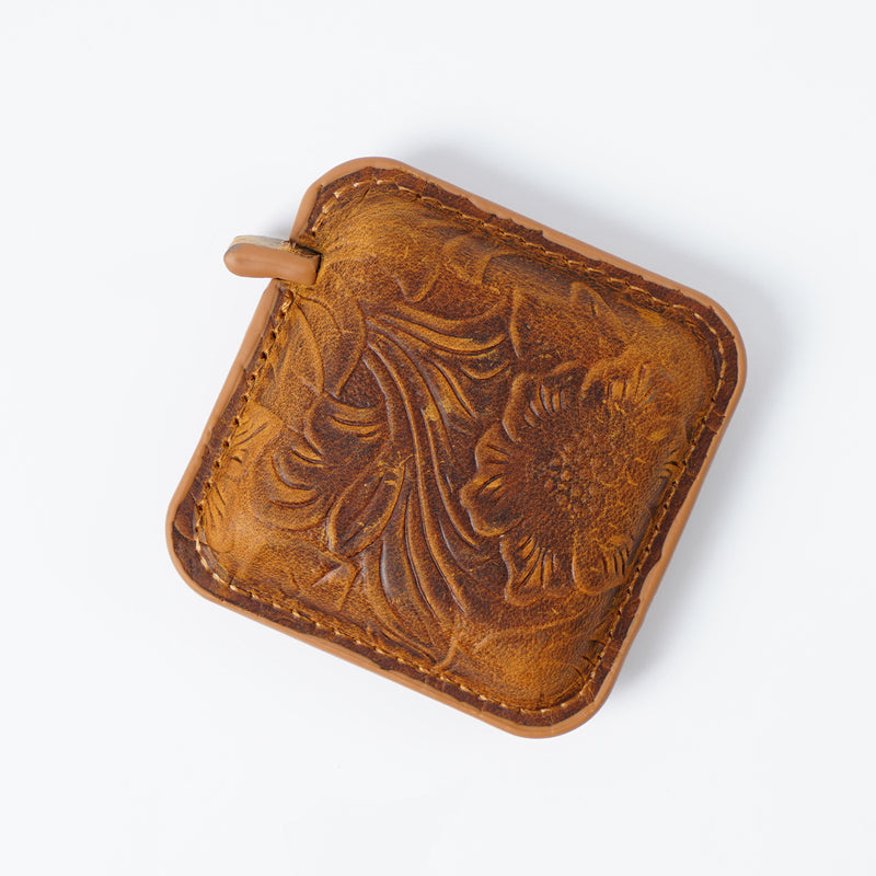 Yellow Brown Mini Leather Tape Measure - 1.5m/60in - Square With Pattern