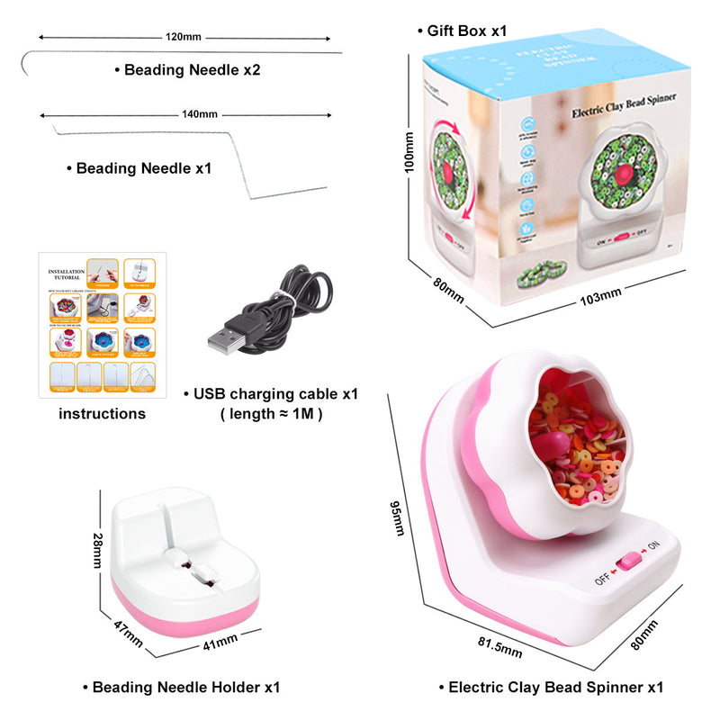Pink DIY Electric Bead Spinner - Jewelry Making Tool with USB Charging