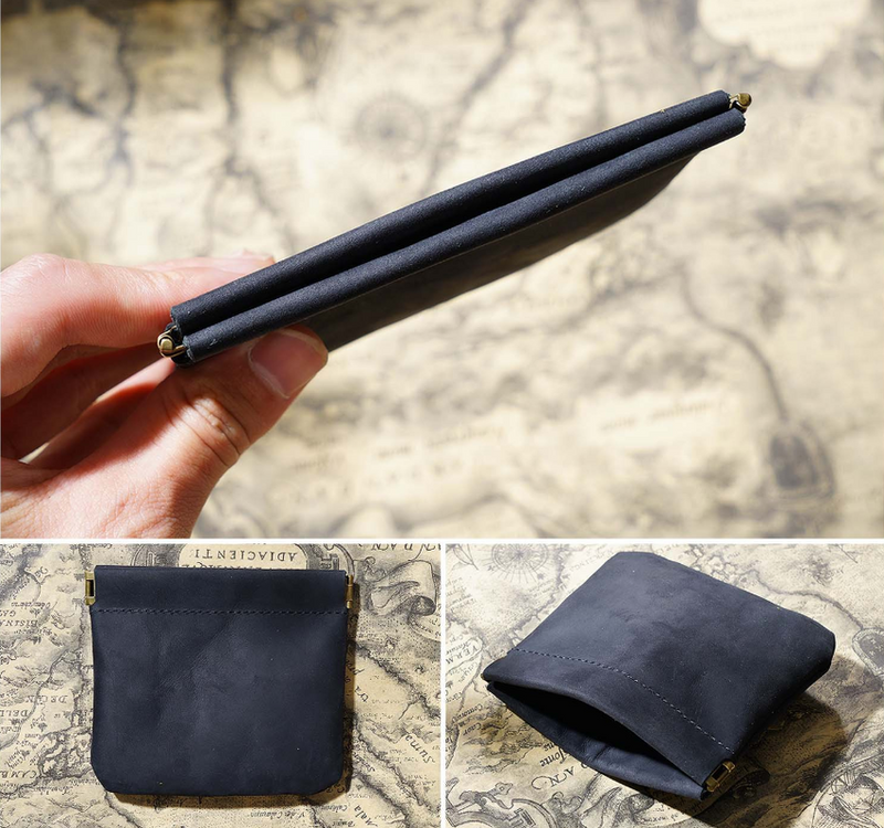 Black Genuine Leather Coin Purse - Vintage Style Snap Closure Mini Pouch