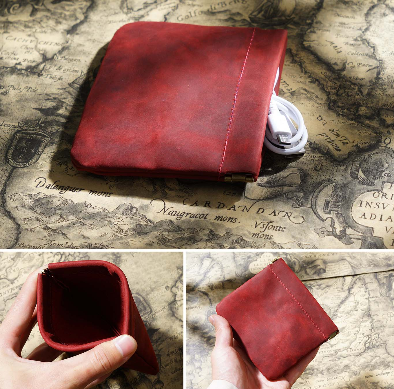 Wine Red Genuine Leather Coin Purse - Vintage Style Snap Closure Mini Pouch