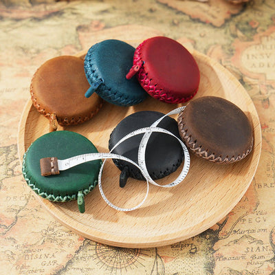 2 PCS Coffee Hand-Stitched Leather Tape Measure - Compact & Stylish Measuring Tool